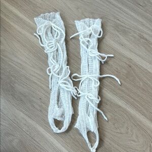 Urban Outfitters White Knit Leg Warmers with Lace-up Bows